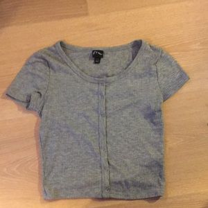 Botton up crop top. Color: dark gray, size: small.